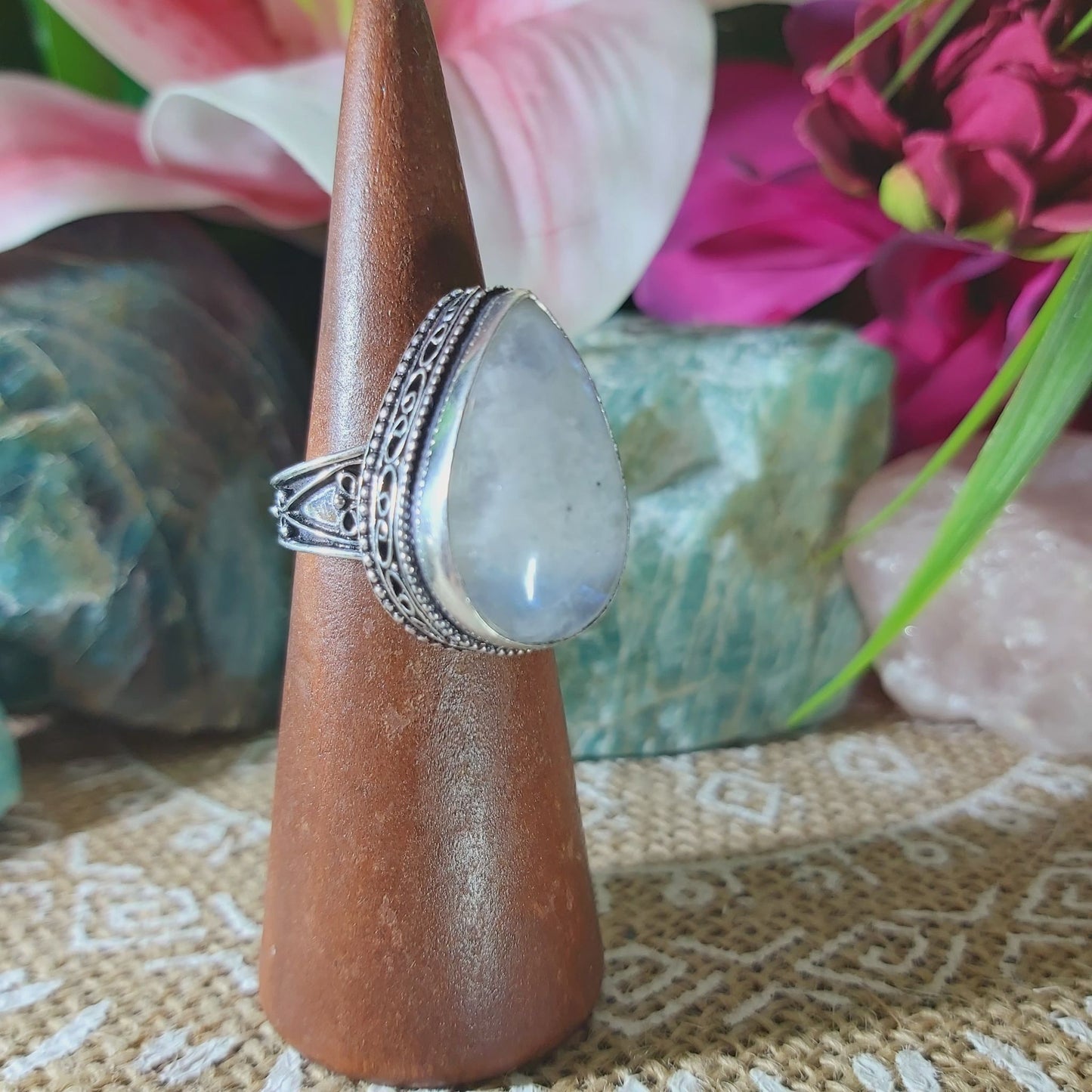Rainbow Moonstone Ring Size US 8.5 (E1371)