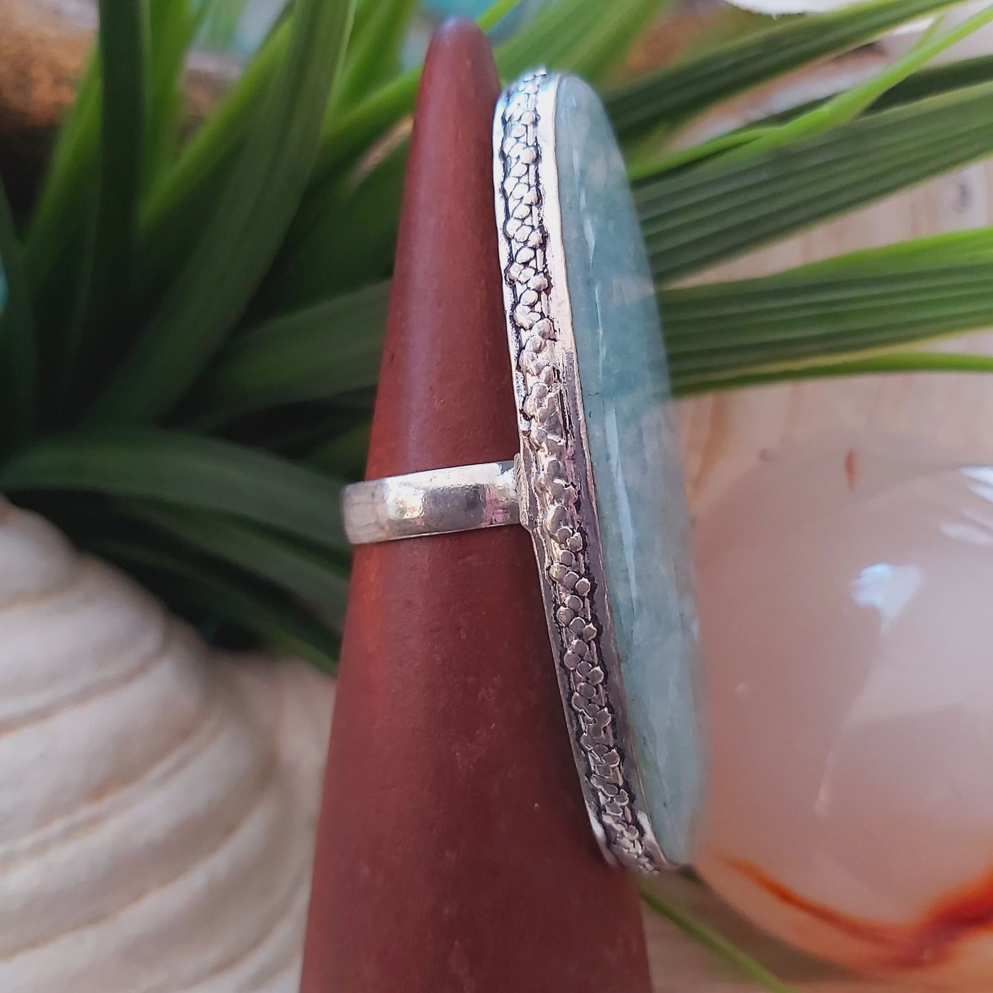 Aquamarine Stone of Courage Ring Size US 8.5 (E1478)