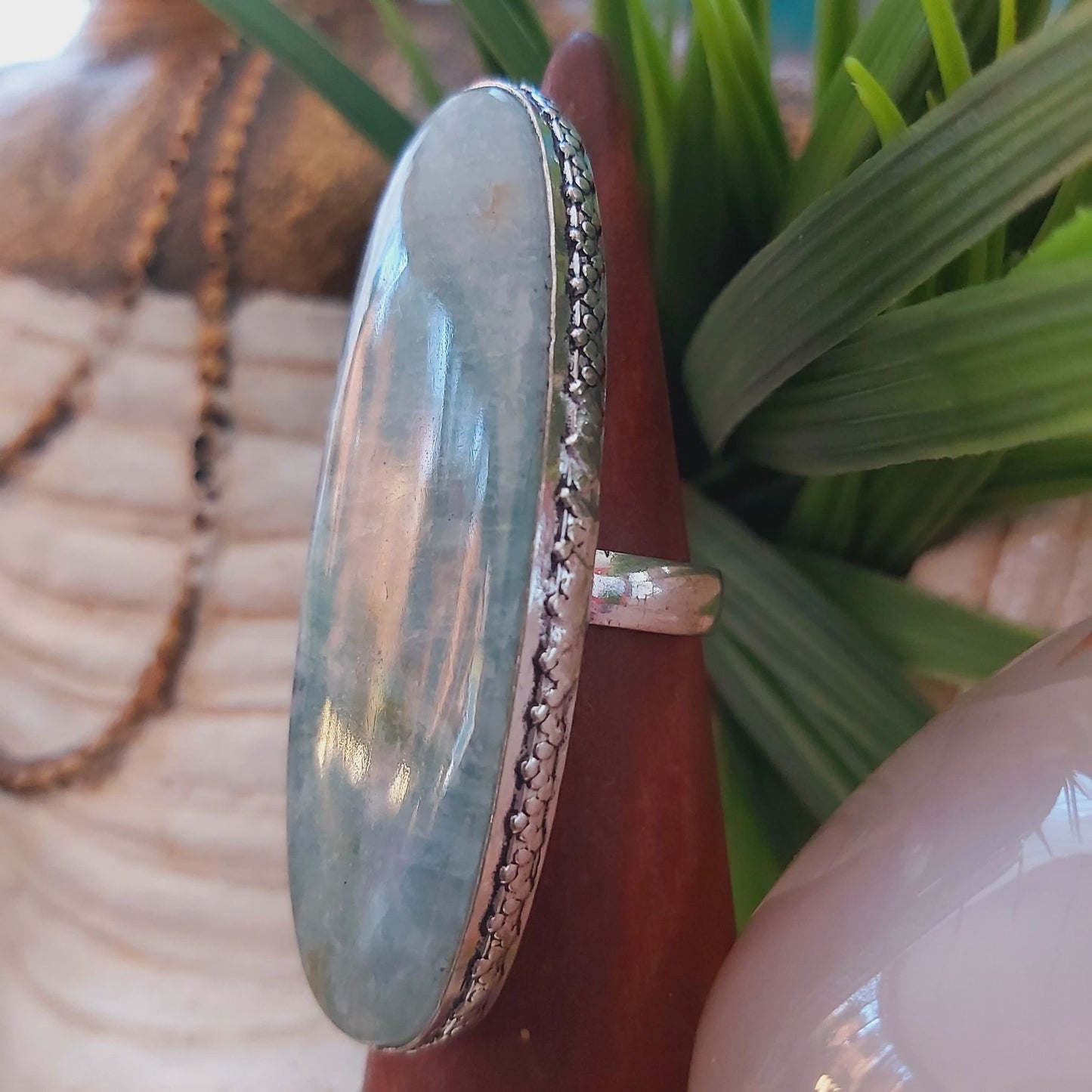 Aquamarine Stone of Courage Ring Size US 8.5 (E1478)