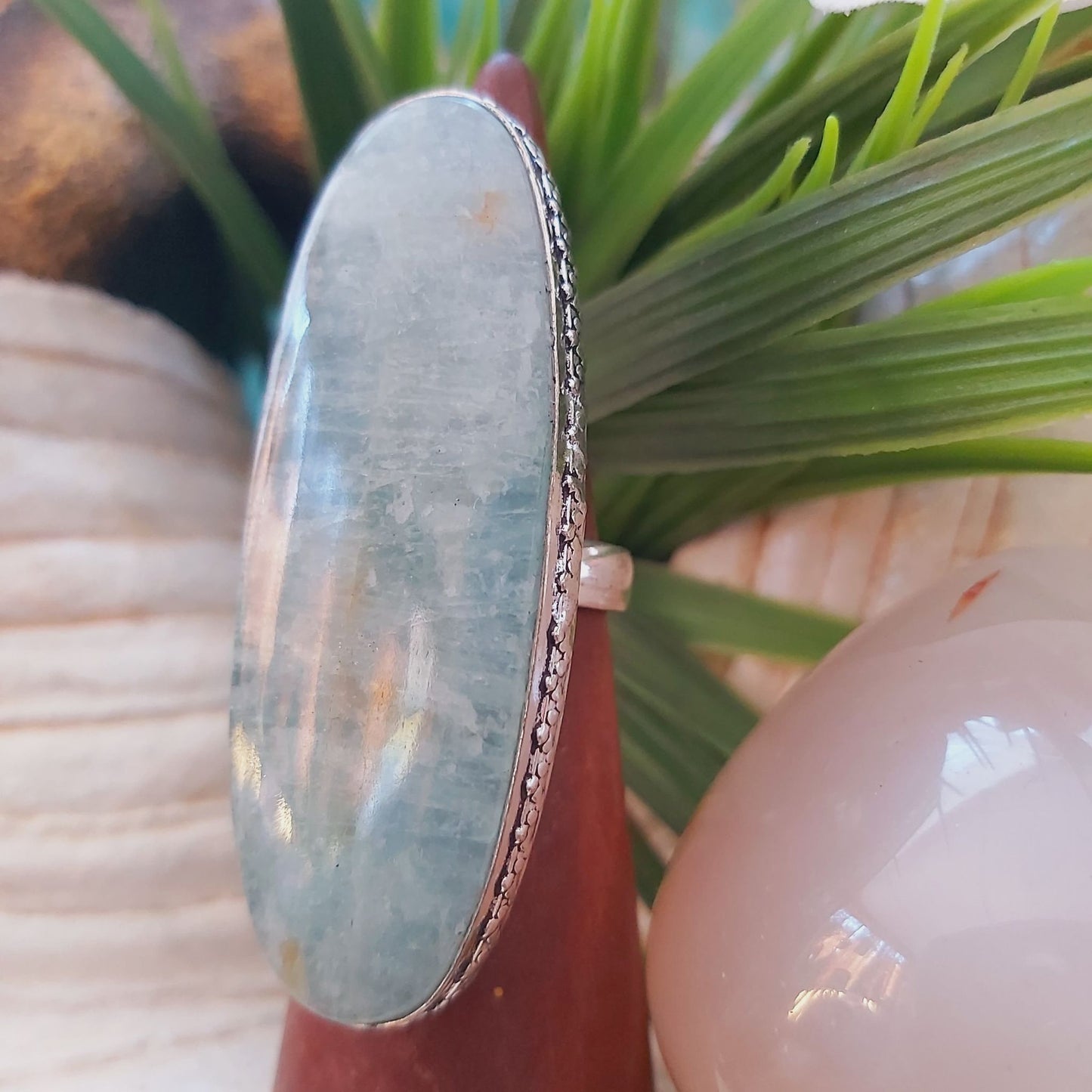 Aquamarine Stone of Courage Ring Size US 8.5 (E1478)
