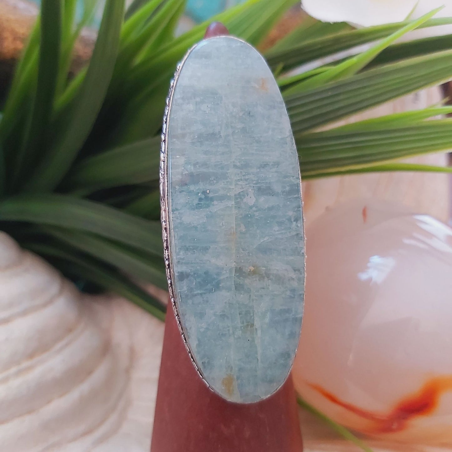 Aquamarine Stone of Courage Ring Size US 8.5 (E1478)