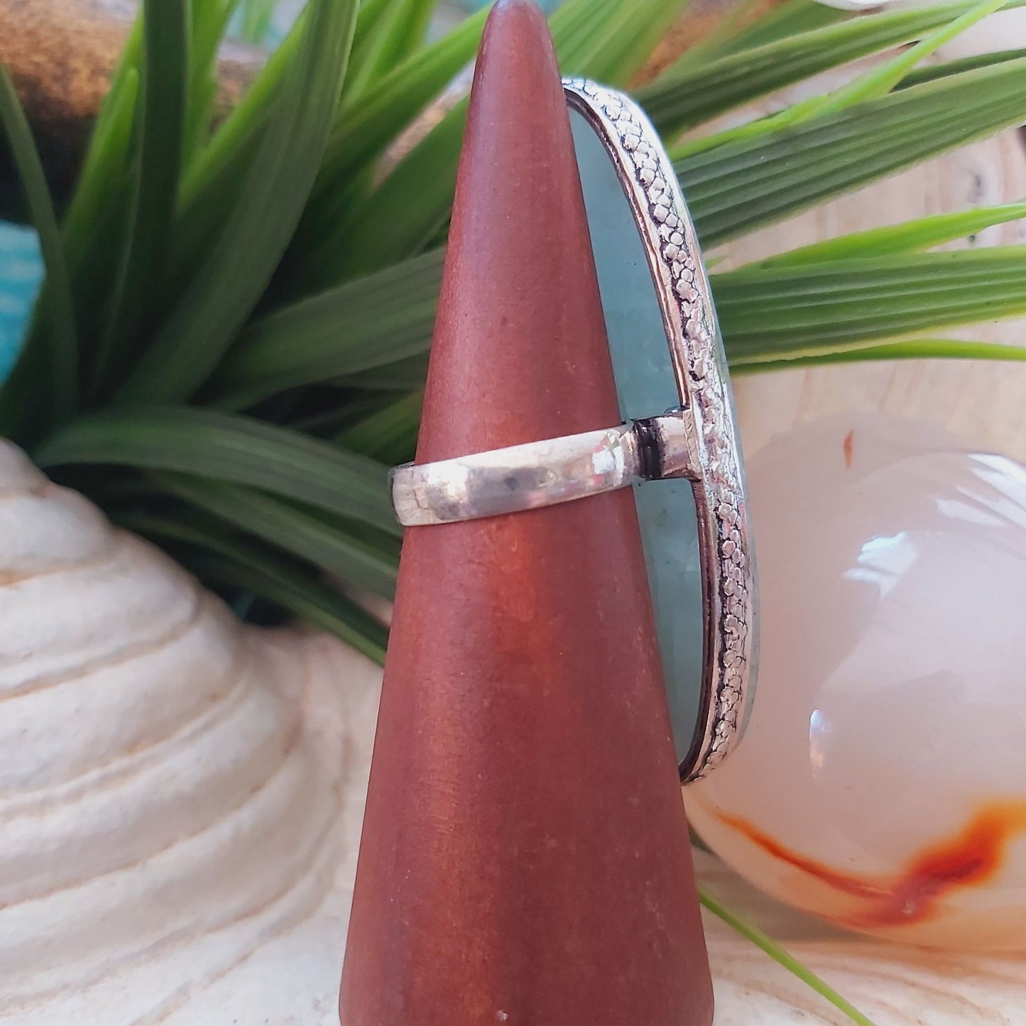 Aquamarine Stone of Courage Ring Size US 8.5 (E1478)