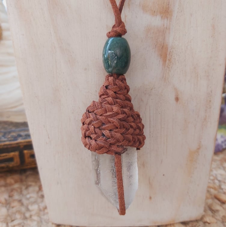 Handmade Long Clear Quartz Tree of Life Pendant (E1504)