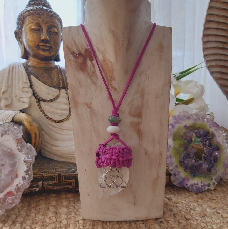 Handmade Long Clear Quartz Wicca Pendant (E1505)