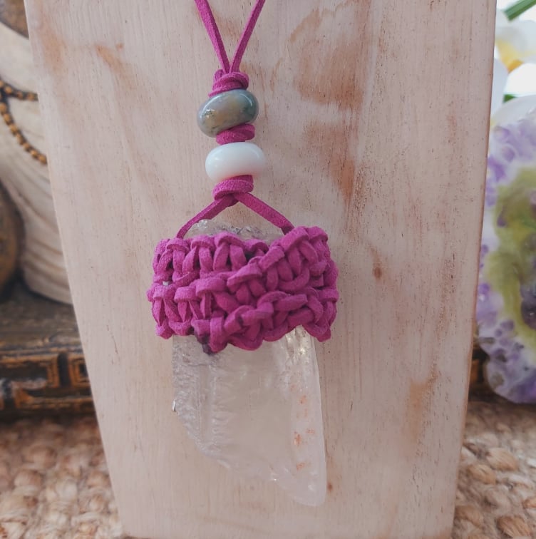 Handmade Long Clear Quartz Wicca Pendant (E1505)