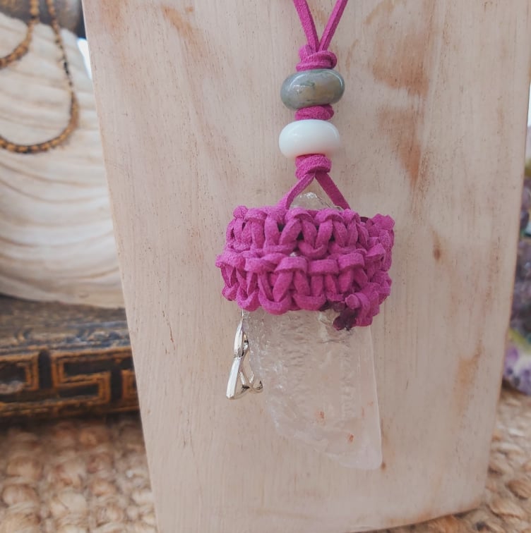 Handmade Long Clear Quartz Wicca Pendant (E1505)