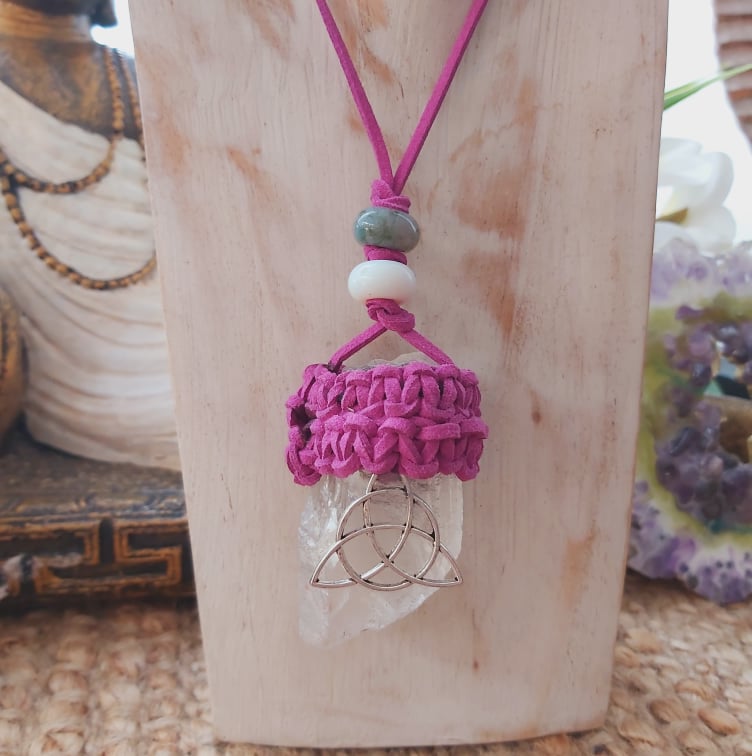 Handmade Long Clear Quartz Wicca Pendant (E1505)