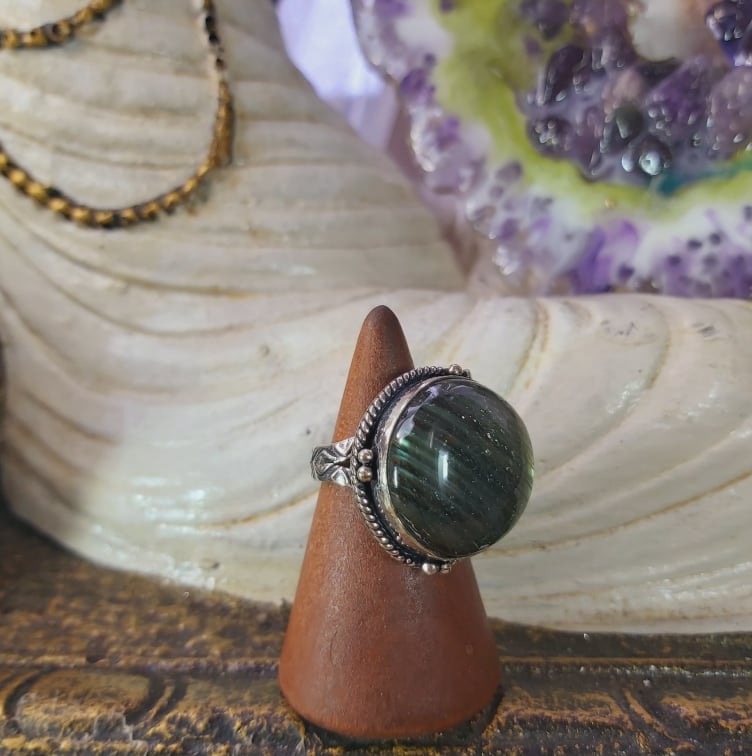 Labradorite Psychic Protection Gemstone Ring US 8 (E1557)