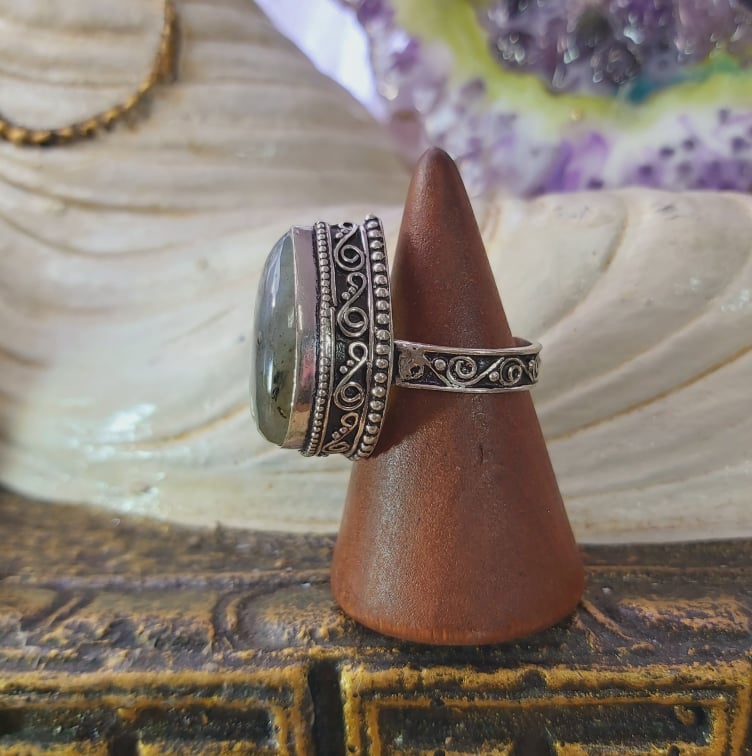 Labradorite Psychic Protection Gemstone Ring US 8 (E1560)