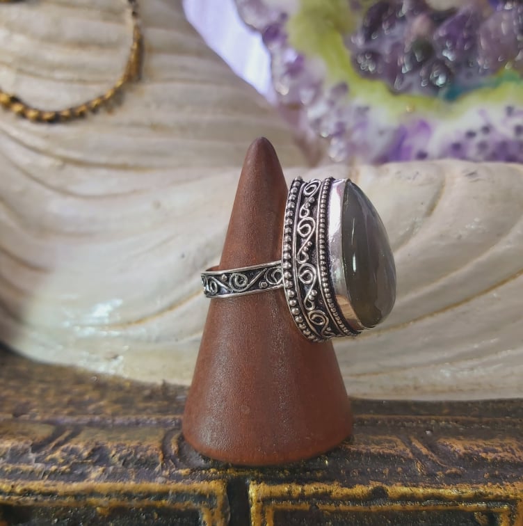 Labradorite Psychic Protection Gemstone Ring US 8 (E1560)