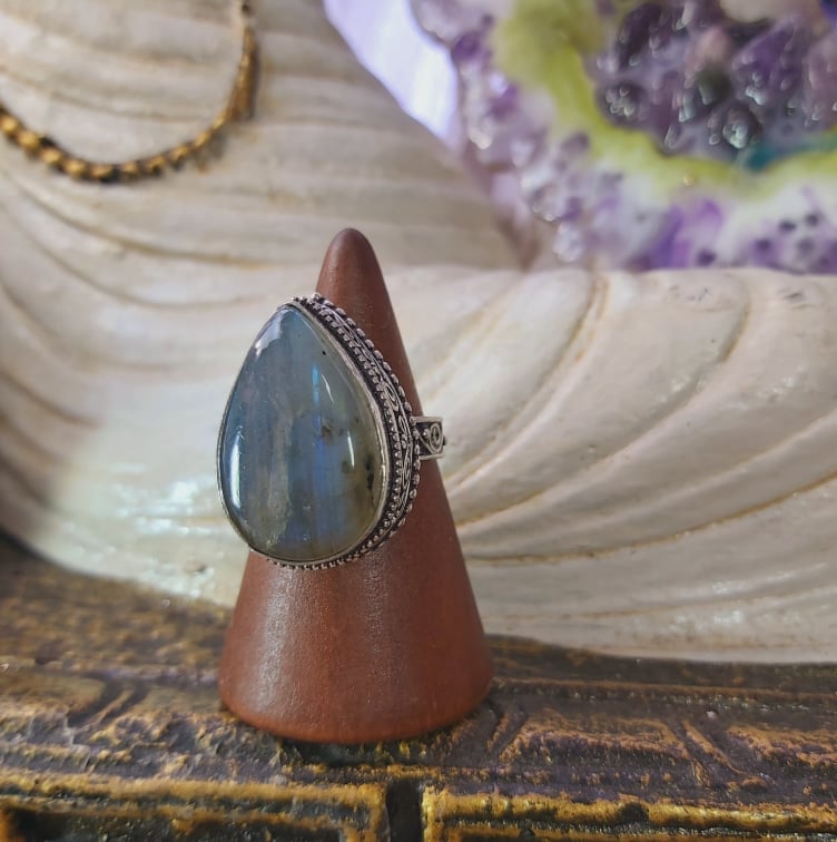 Labradorite Psychic Protection Gemstone Ring US 8 (E1560)