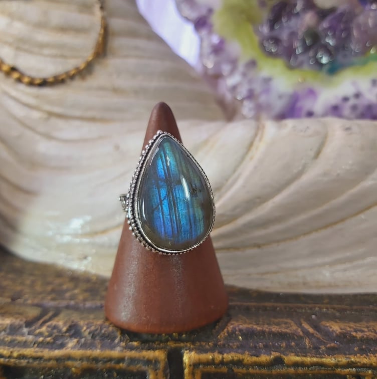 Labradorite Psychic Protection Gemstone Ring US 8 (E1560)