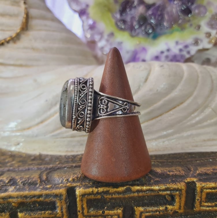 Labradorite Psychic Protection Gemstone Ring US 9 (E1563)