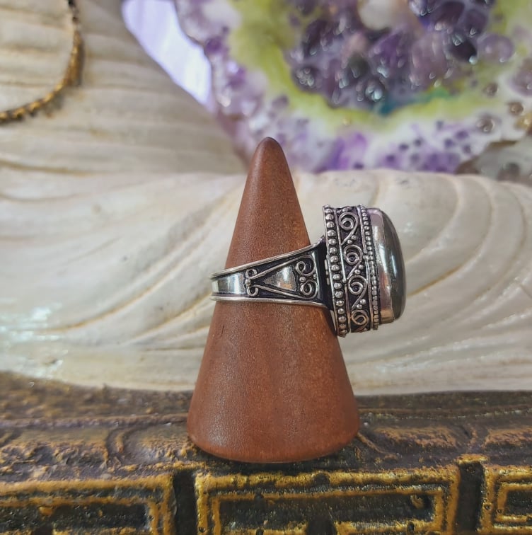 Labradorite Psychic Protection Gemstone Ring US 9 (E1563)