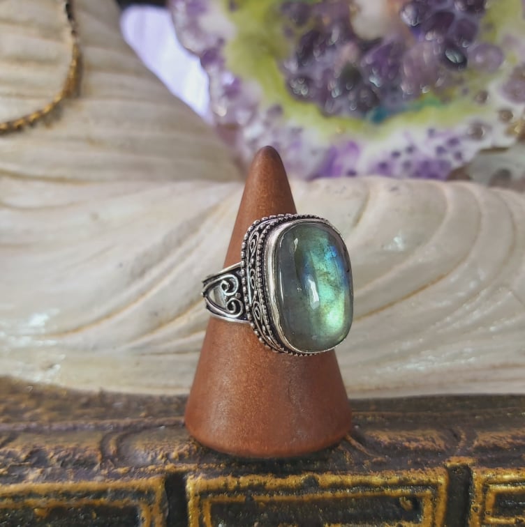 Labradorite Psychic Protection Gemstone Ring US 9 (E1563)