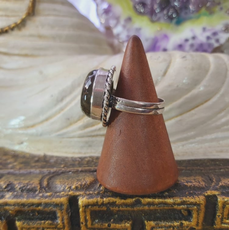 Labradorite Psychic Protection Gemstone Ring US 9 (E1564)