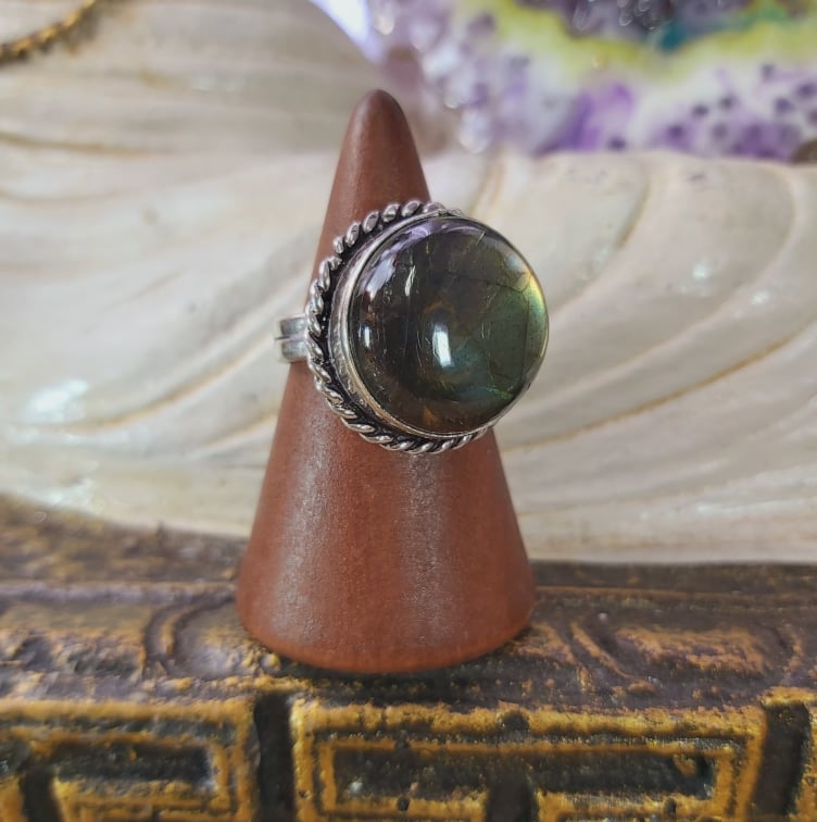Labradorite Psychic Protection Gemstone Ring US 9 (E1564)
