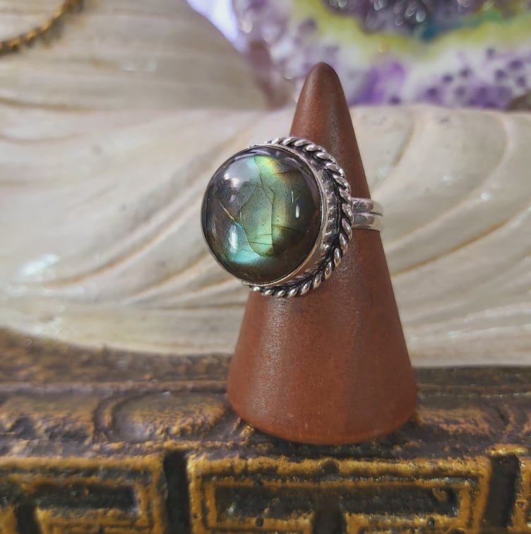Labradorite Psychic Protection Gemstone Ring US 9 (E1564)
