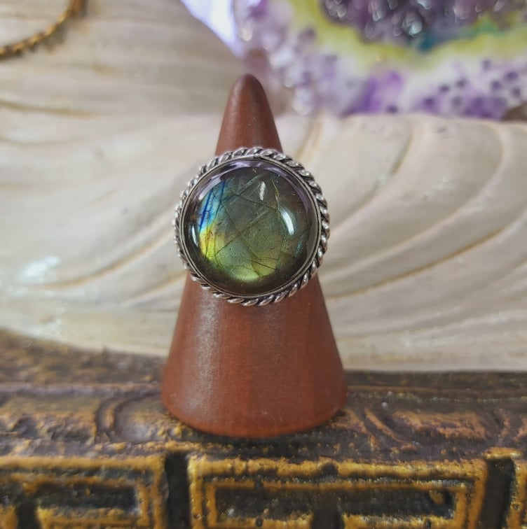 Labradorite Psychic Protection Gemstone Ring US 9 (E1564)