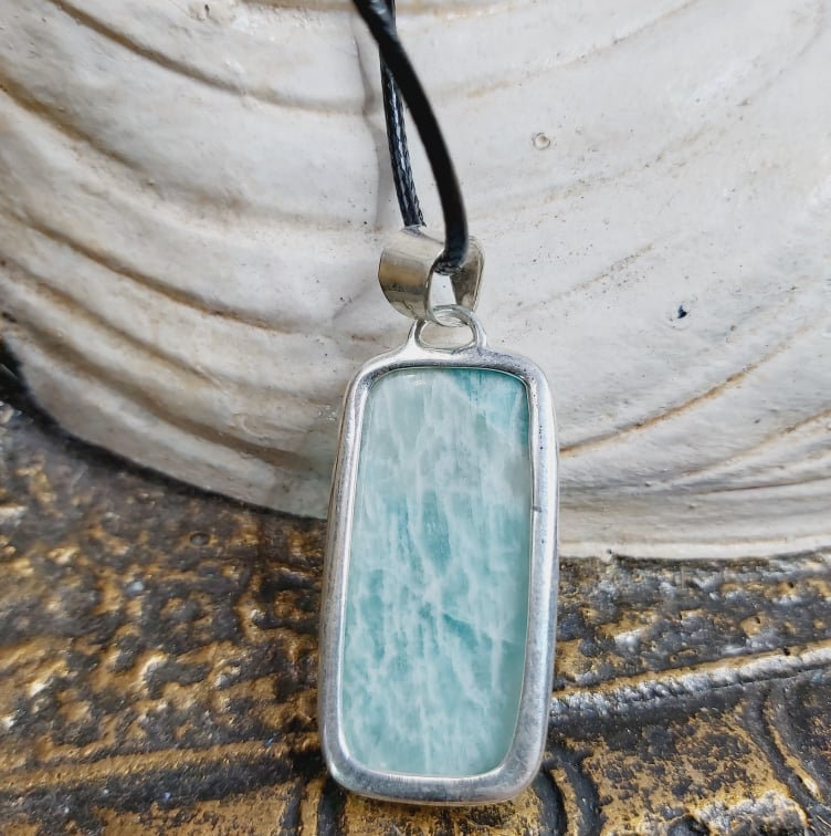 Amazonite Speaking Ones Truth Gemstone Pendant (E1643)