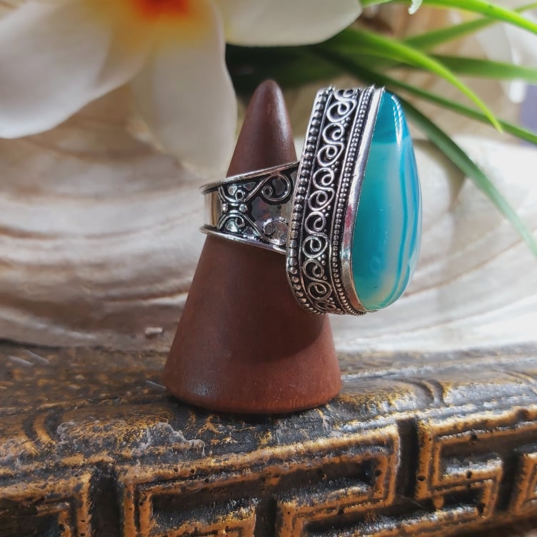 Agate Physical Wellbeing Gemstone Ring US 8.5 (E1698)