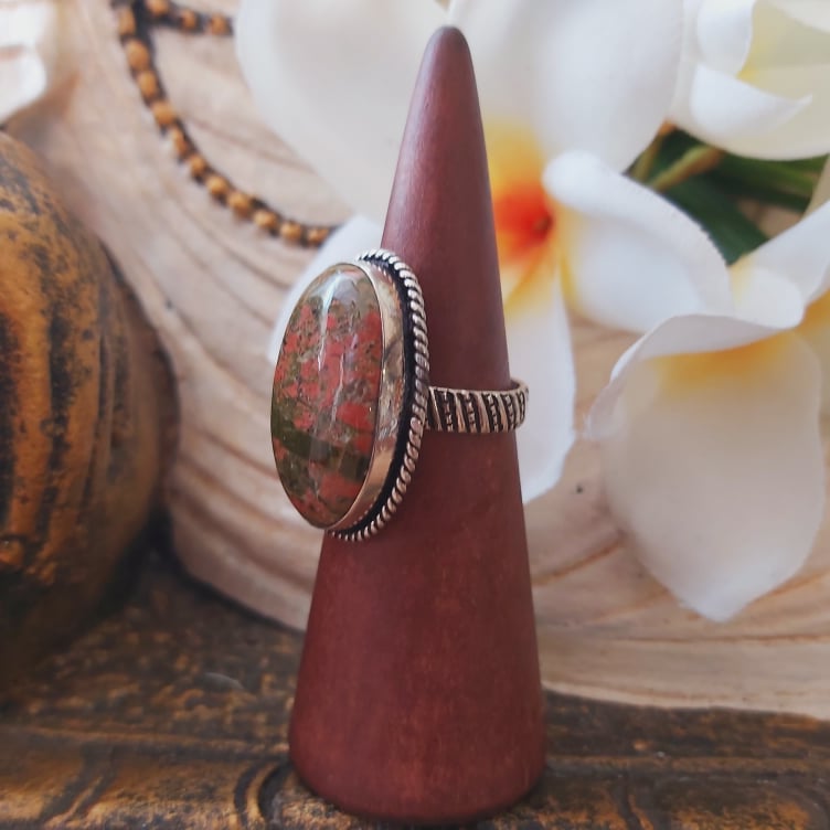 Unakite Emotional Release Gemstone Ring US 7.5 (E1744)