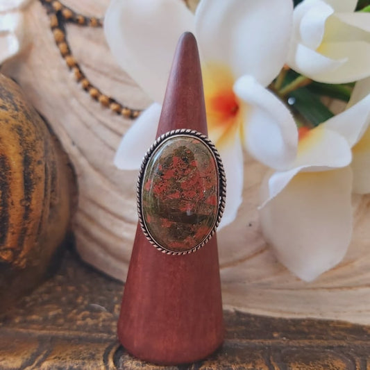 Unakite Emotional Release Gemstone Ring US 7.5 (E1744)