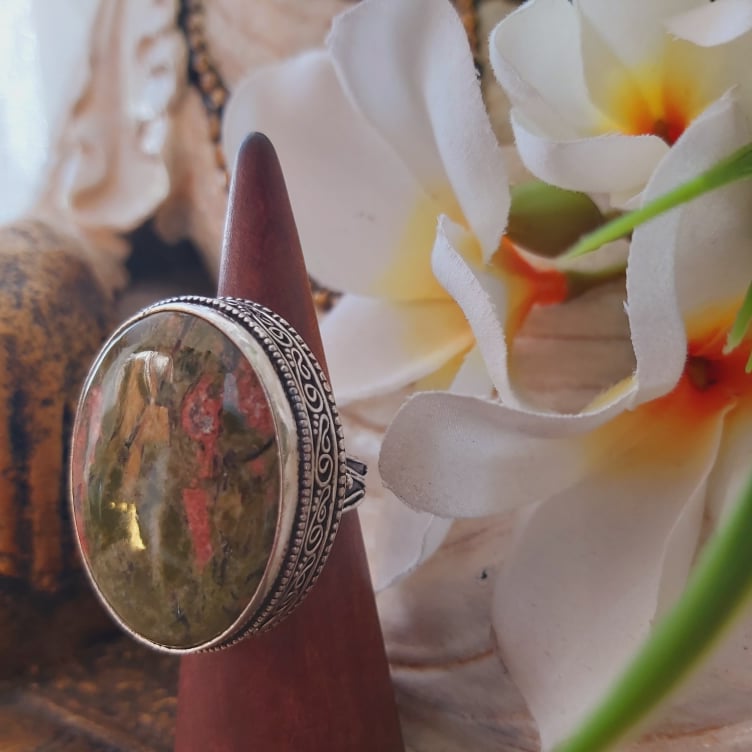 Unakite Emotional Release Gemstone Ring US 9.5 (E1745)