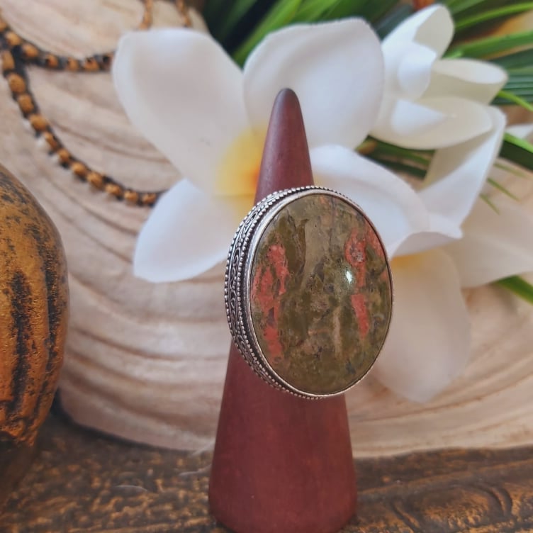 Unakite Emotional Release Gemstone Ring US 9.5 (E1745)