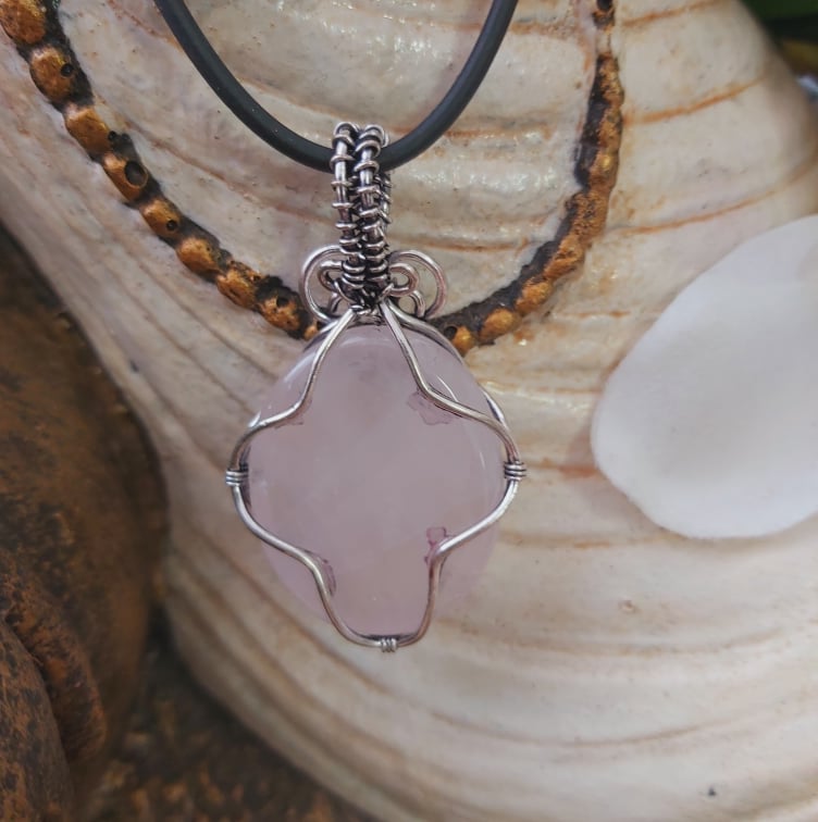 Rose Quartz Wire Wrapped Pendant (E1797)