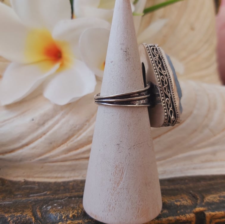 Owyhee Blue Opal Angelic Gemstone Ring US 6.5 (E1849)