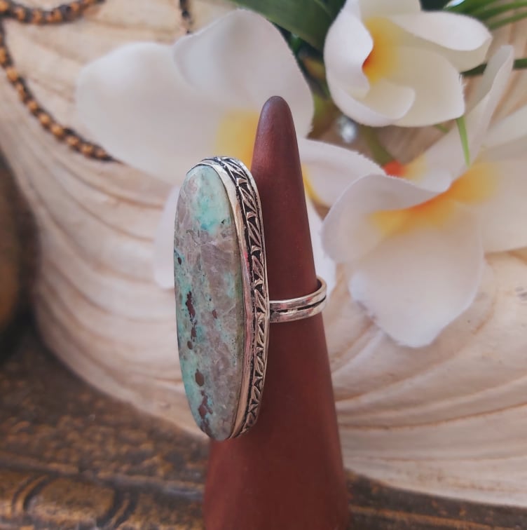 Chrysocolla Heart Chakra Gemstone Ring US 5.5 (E1874)