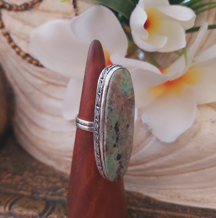 Chrysocolla Heart Chakra Gemstone Ring US 5.5 (E1874)