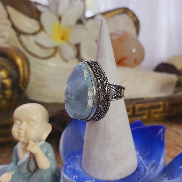 Owyhee Blue Opal Angelic Gemstone Ring US 7.5 (E2045)