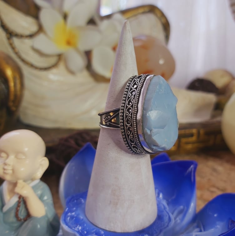 Owyhee Blue Opal Angelic Gemstone Ring US 7.5 (E2045)