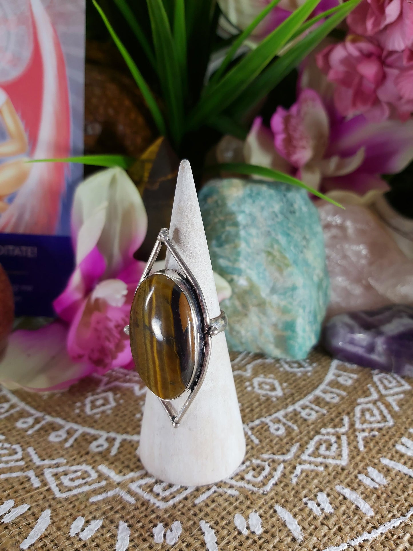 Tiger Eye Earth Star Ring Size US 6 (E216)