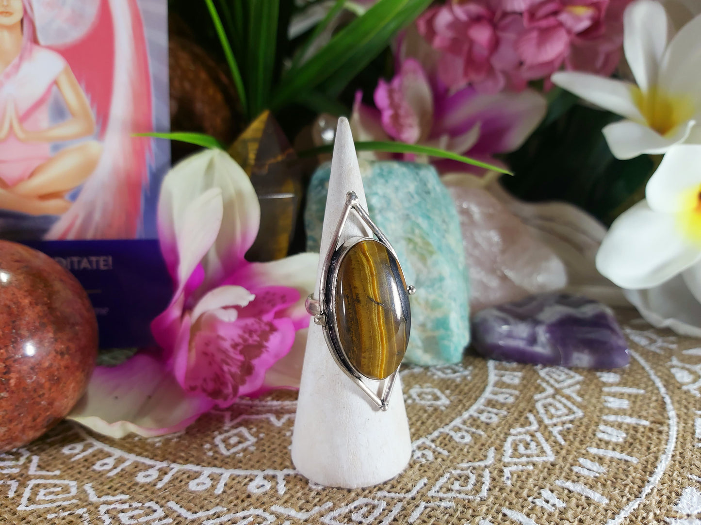 Tiger Eye Earth Star Ring Size US 6 (E216)