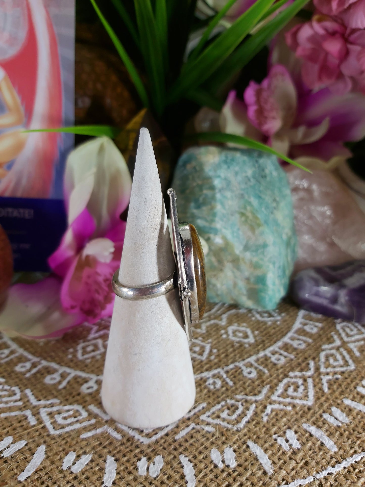 Tiger Eye Earth Star Ring Size US 6 (E216)