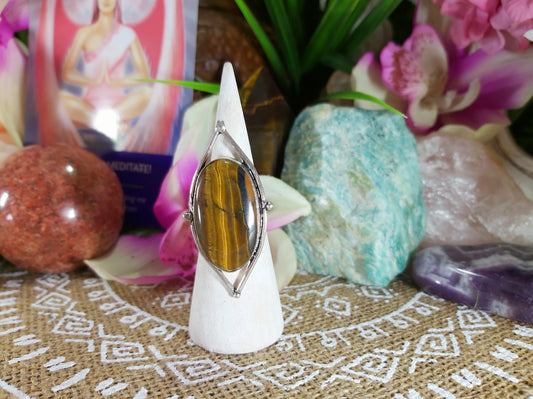 Tiger Eye Earth Star Ring Size US 6 (E216)