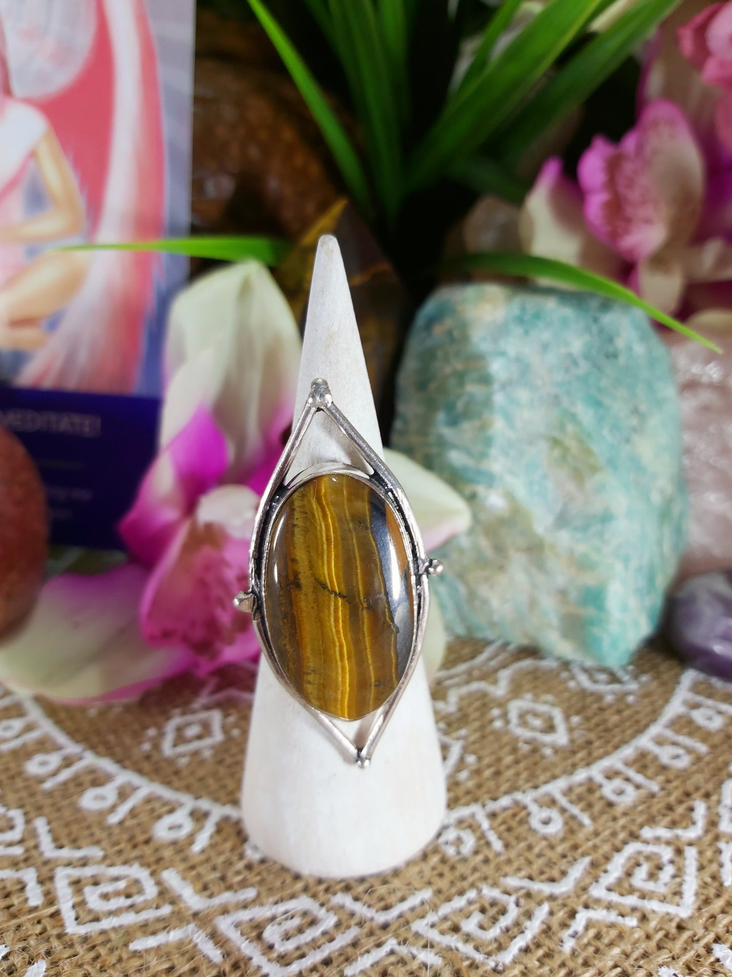 Tiger Eye Earth Star Ring Size US 6 (E216)