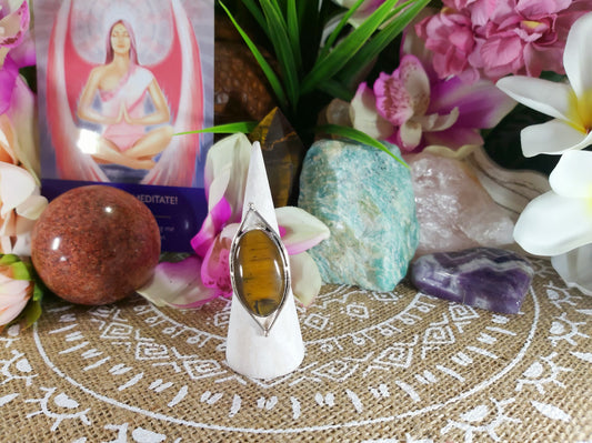 Tiger Eye Earth Star Ring Size US 8 (E219)