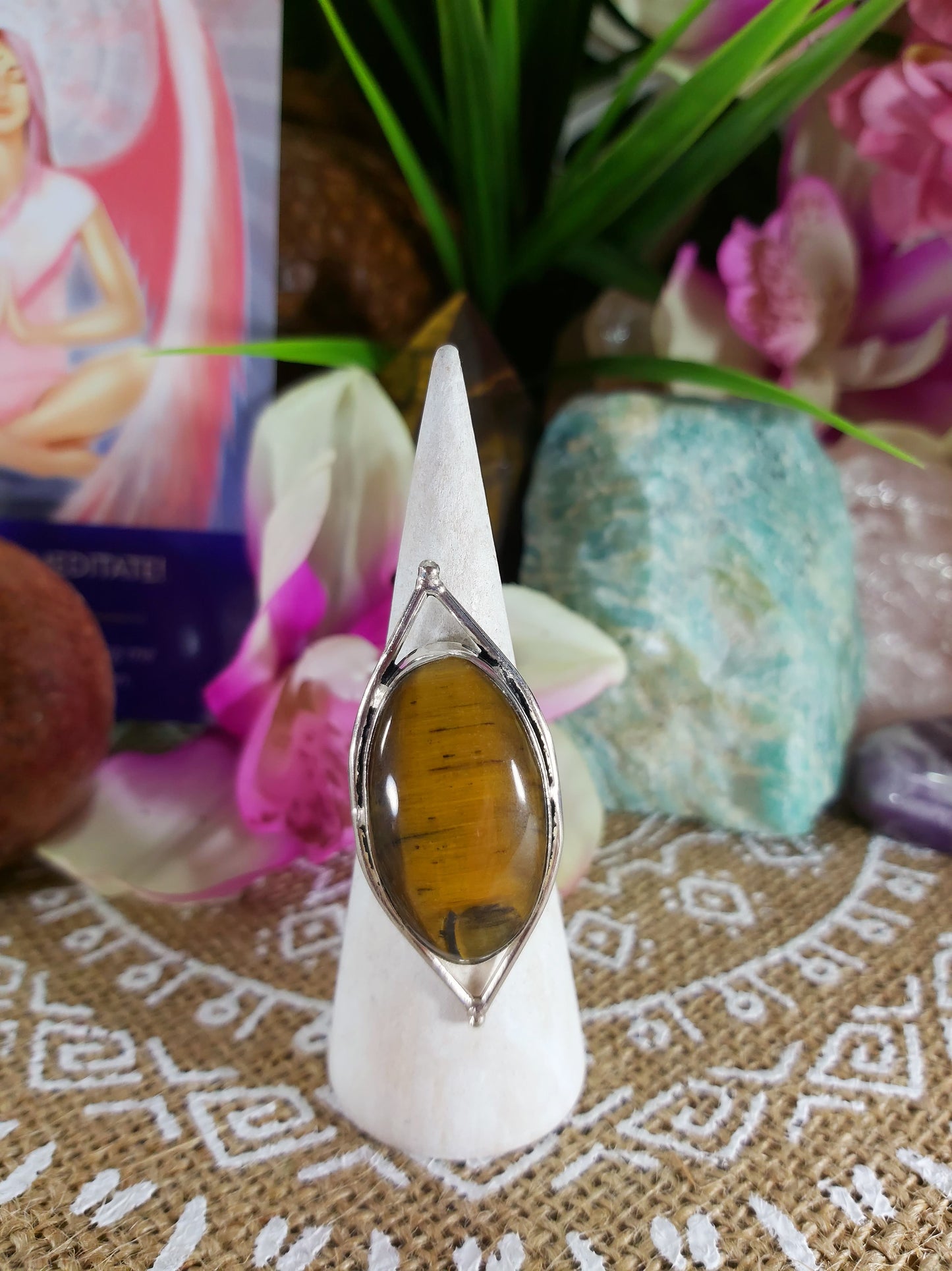 Tiger Eye Earth Star Ring Size US 8 (E219)