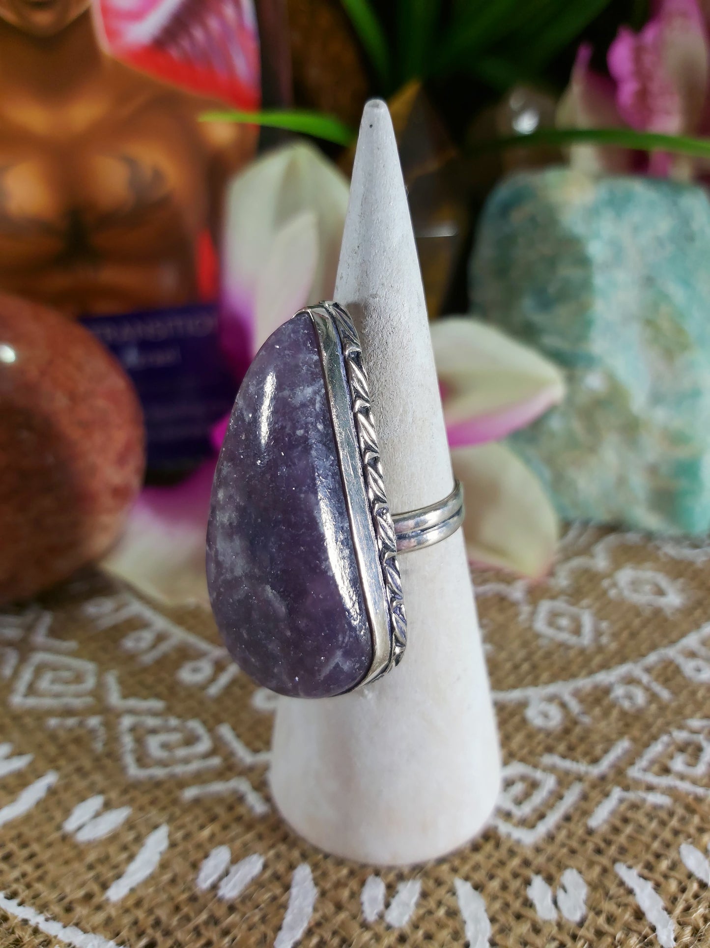 Lepidolite Meditation Ring Size US 7 (E226)