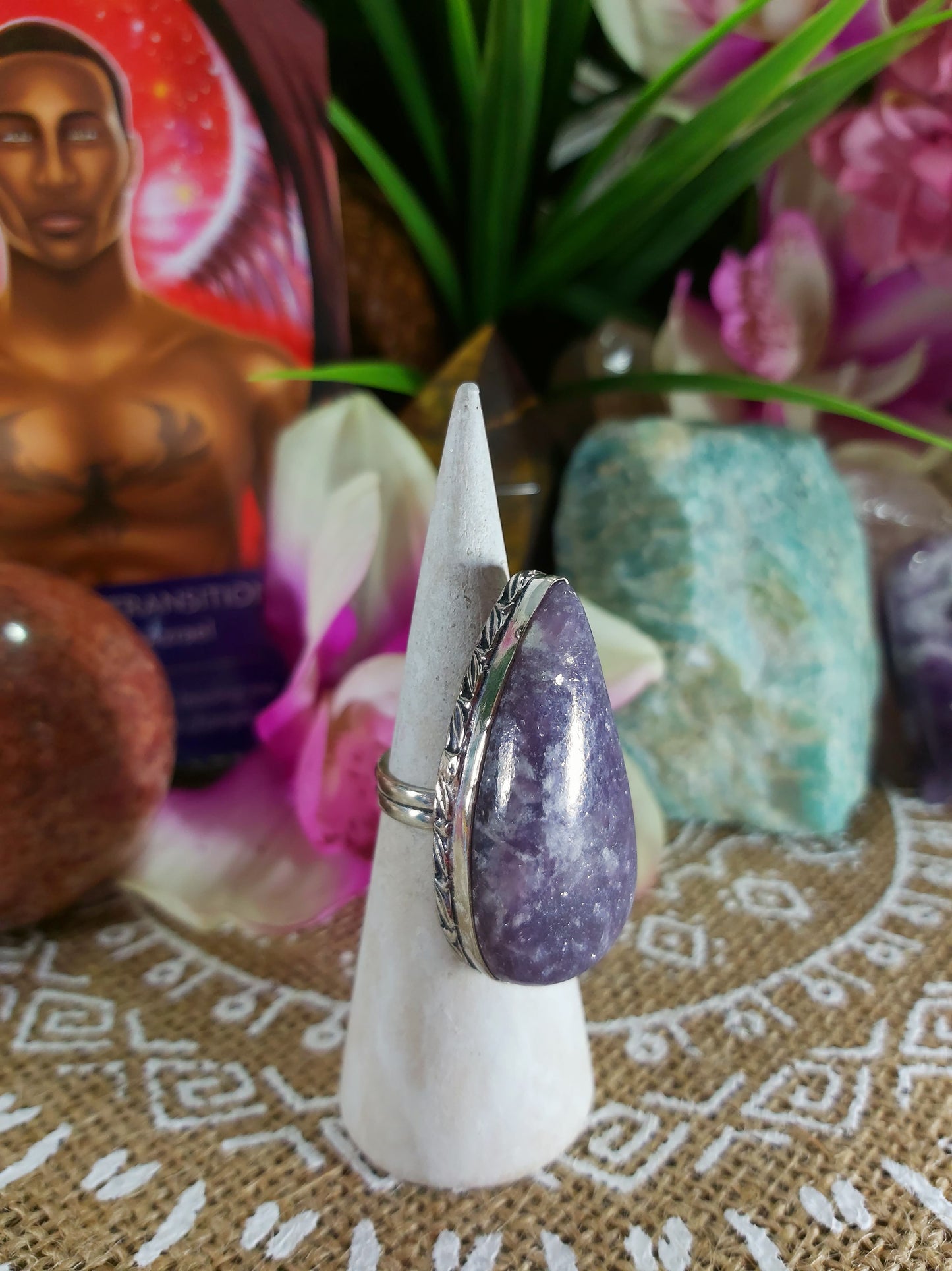 Lepidolite Meditation Ring Size US 7 (E226)