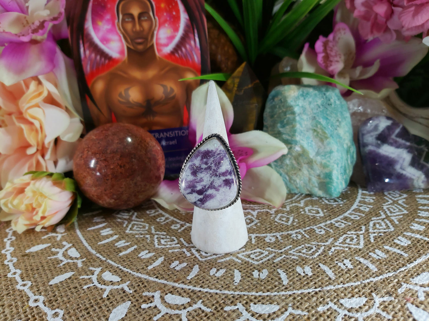 Lepidolite Meditation Ring Size US 7.5 (E227)