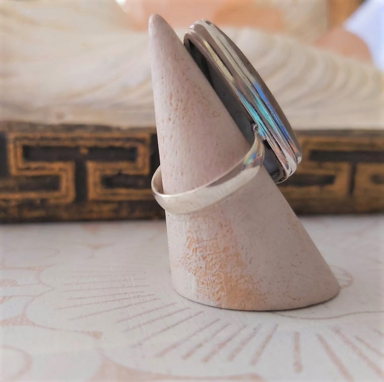 Owyhee Blue Opal Angelic Gemstone Ring US 7.5 (E2317)