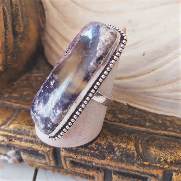 Fluorite Spiritual Growth & Grounding Gemstone Ring Size US 10 (E2389)
