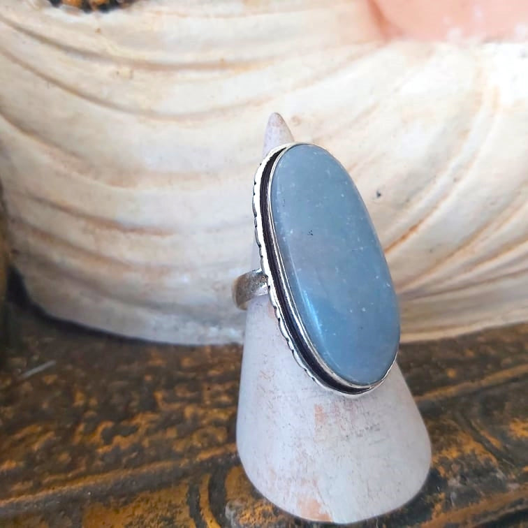 Angelite Inner Peace Gemstone Ring Size US 8.5 (E2449)