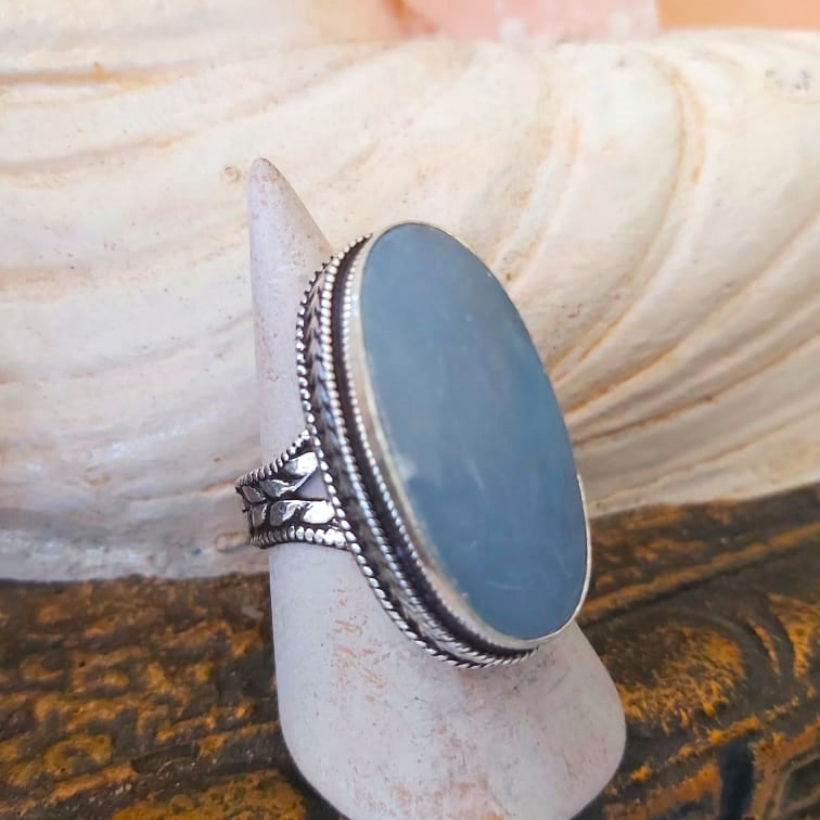 Angelite Inner Peace Gemstone Ring Size US 9 (E2450)