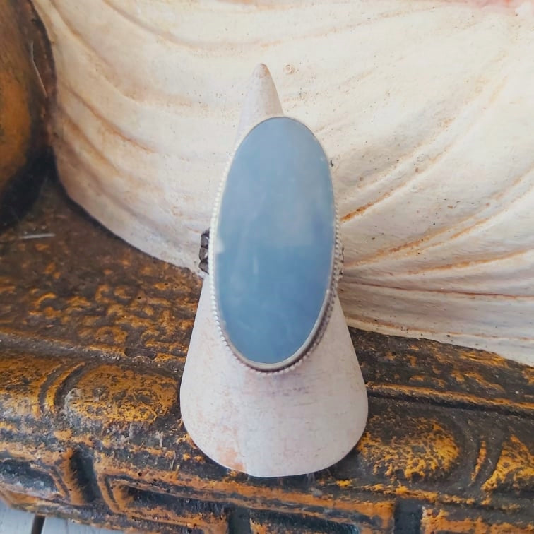 Angelite Inner Peace Gemstone Ring Size US 9 (E2450)